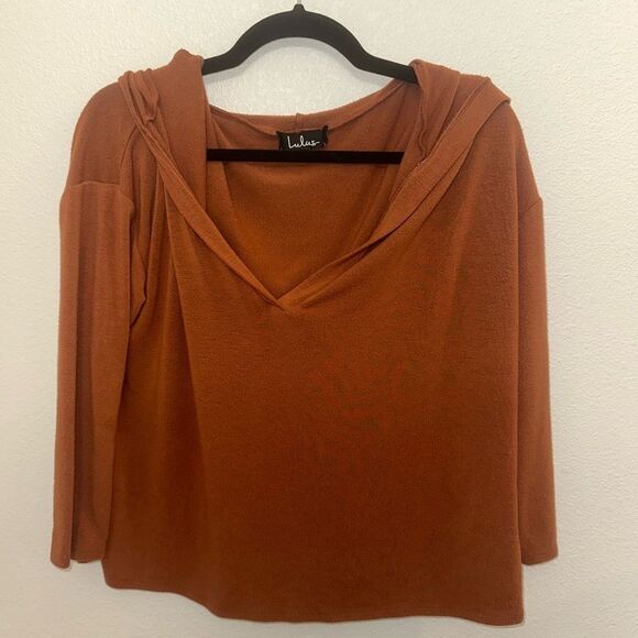 Lulus Top With Hood, Rust colored - Picture 1 of 8